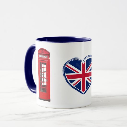 London Telephone Box Union Jack Heart British Mug マグカップ (正面左)