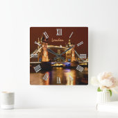 London, Tower Bridge at Night England / イギリス スクエア壁時計 (ホーム)