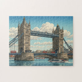 London Tower Bridge Japanese Woodblock Print ジグソーパズル