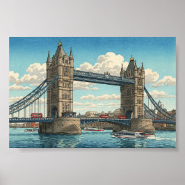 London Tower Bridge Japanese Woodblock Print ポスター