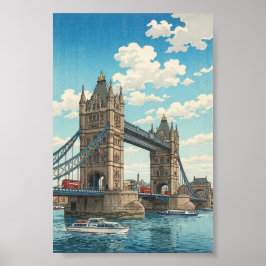 London Tower Bridge Japanese Woodblock Print ポスター