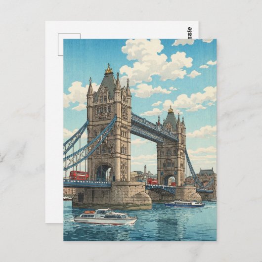 London Tower Bridge Japanese Woodblock Print ポストカード (正面/裏面)