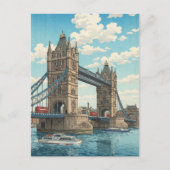 London Tower Bridge Japanese Woodblock Print ポストカード (正面)