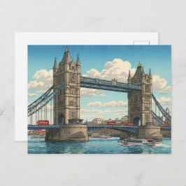London Tower Bridge Japanese Woodblock Print ポストカード