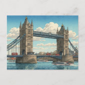 London Tower Bridge Japanese Woodblock Print ポストカード (正面)