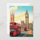 London Travel Postcard Art, London Travel Art, Eng シーズンポストカード (正面/裏面)