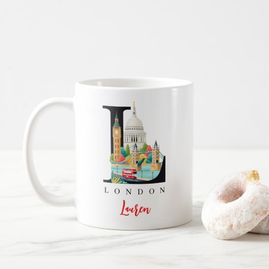 London UK Monogram Letter L Personalized Gift コーヒーマグカップ (ドーナツ)