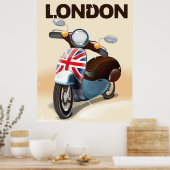 London vintage scooter union jack travel poster ポスター (キッチン)