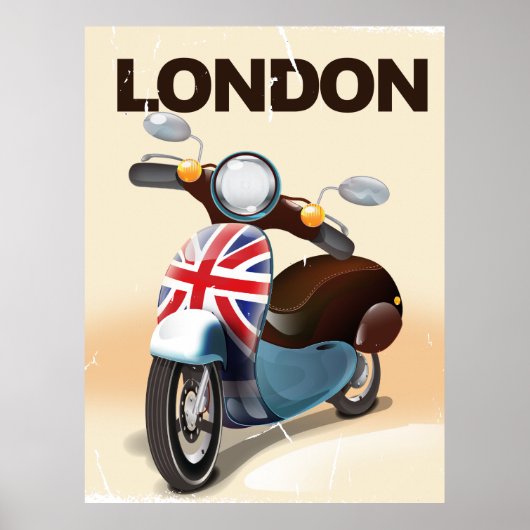London vintage scooter union jack travel poster ポスター (正面)