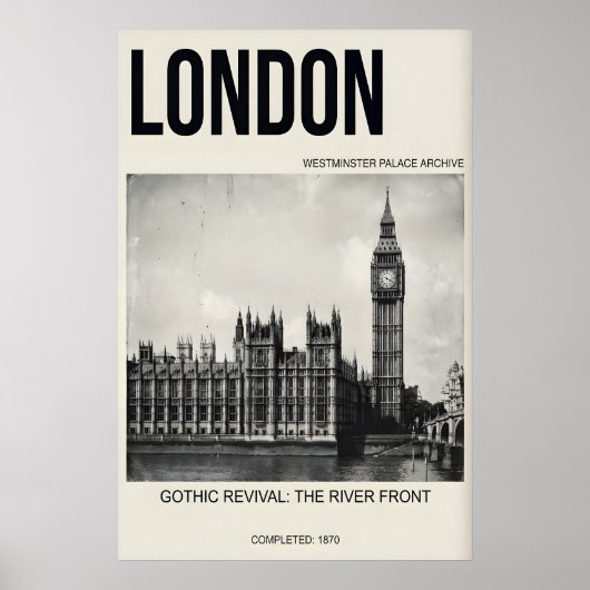 London Wall Art Print Black & White Westminster ポスター (正面)