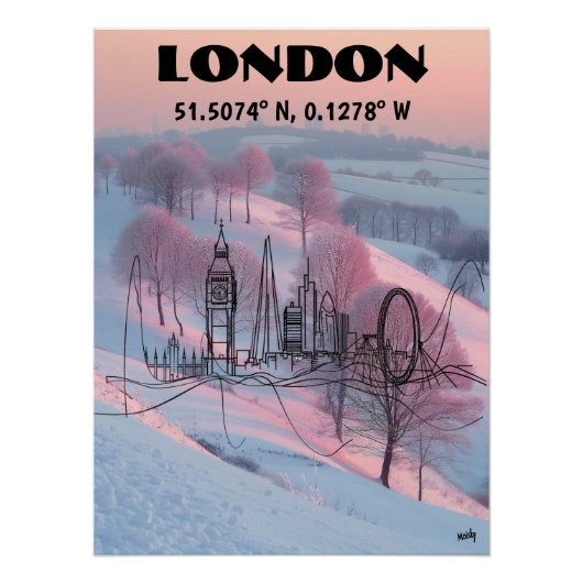 Londres: Arte de línea con coordenadas. ポスター (正面)