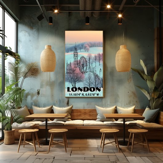 Londres: Skyline Arte de Linea Coordenadas y Foto  ポスター