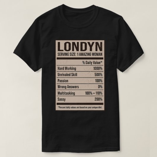 Londyn Nutrition Facts Name Nickname Alias Title F Tシャツ (デザイン正面)