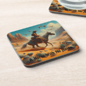 Lone Cowboy in Desert Canyon - Surreal Western Art コースター (左側)