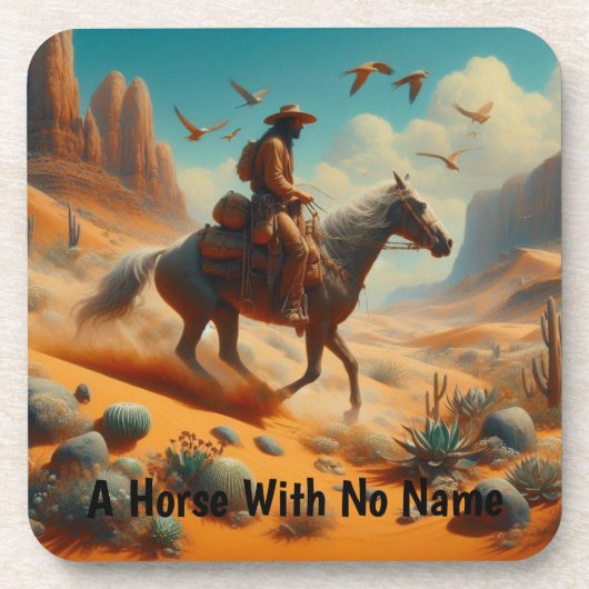 Lone Cowboy in Desert Canyon - Surreal Western Art コースター (正面)