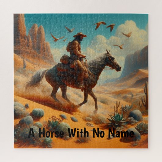 Lone Cowboy in Desert Canyon - Surreal Western Art ジグソーパズル (縦)