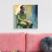 lone figure seated sparsely furnished room.... キャンバスプリント (インサイチュ (リビング))