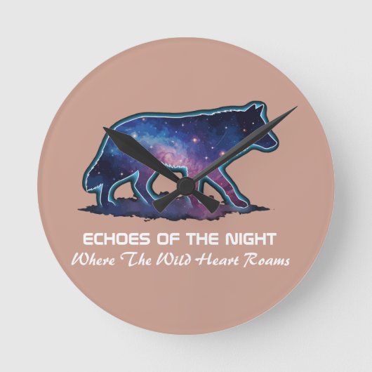 Lone Galaxy Wolf Silhouette - Echoes (数字なし) ラウンド壁時計 (正面)