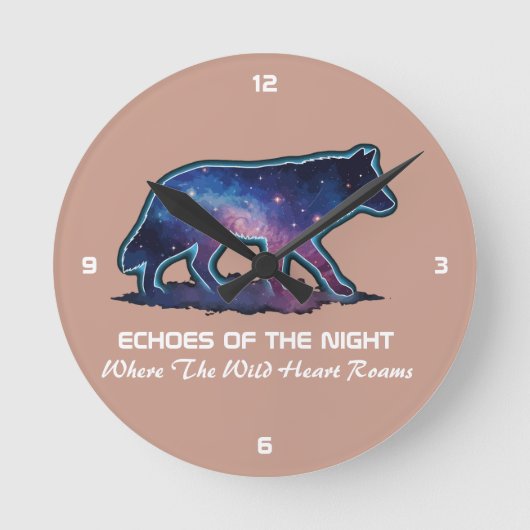 Lone Galaxy Wolf Silhouette (Echoes of the night)- ラウンド壁時計 (正面)