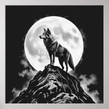 Lone Howl: WolfとFull Moon Carbia Art