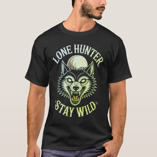 Lone Hunter Stay Wild - Traditional Old School Wol Tシャツ (正面)