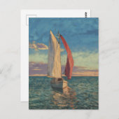 Lone Sailboat - Impressionism Style Seascape Art ポストカード (正面/裏面)
