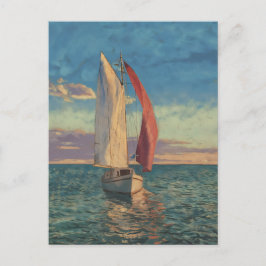 Lone Sailboat - Impressionism Style Seascape Art ポストカード