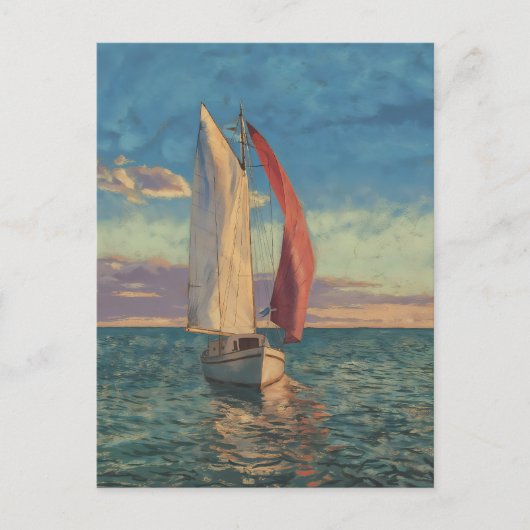 Lone Sailboat - Impressionism Style Seascape Art ポストカード (正面)