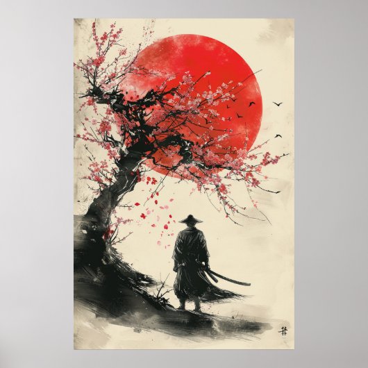 Lone Samurai – 赤い太陽の日本画 ポスター (正面)