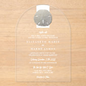Lone Sand Dollar - Charcoal Gray - Beach Wedding アクリル招待状 (正面)
