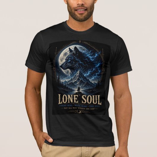 Lone Soul Wolf – 月夜の幻想オオカミTシャツ Tシャツ (正面)