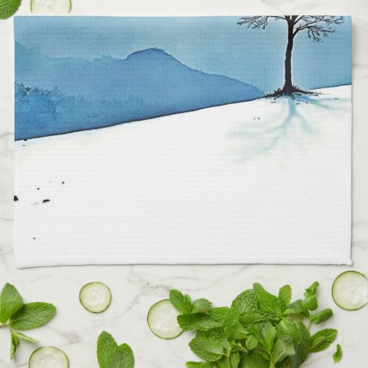 Lone Tree: Serene Full Moon Silence Art キッチンタオル (折り畳み)