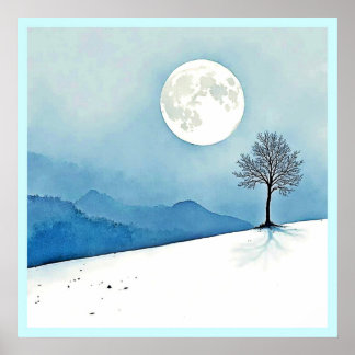 Lone Tree: Serene Full Moon Silence Art ポスター