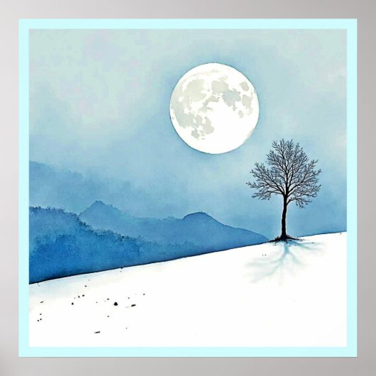 Lone Tree: Serene Full Moon Silence Art ポスター (正面)