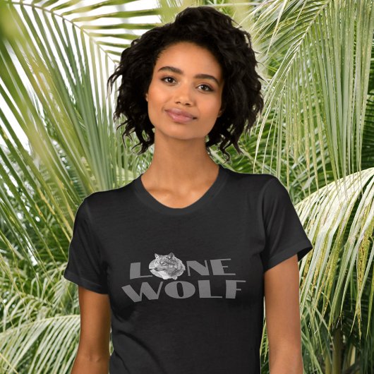 "Lone Wolf"またはあなたのメッセージ、大きな灰色の文字 Tシャツ