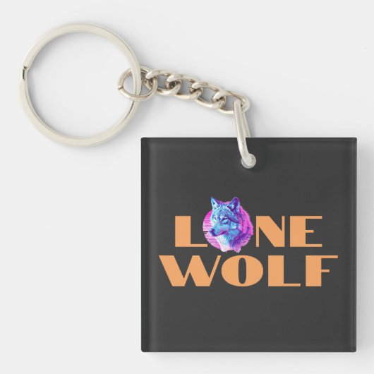 "Lone Wolf"またはメッセージ、大きなオレンジ色の文字 キーホルダー (正面)