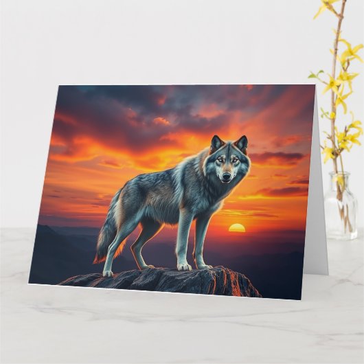 Lone Wolf at Sunset カード (黄色い花)