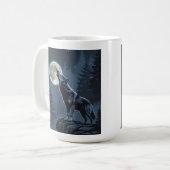 Lone Wolf Howling at the Moon Night Forest Art コーヒーマグカップ (正面左)