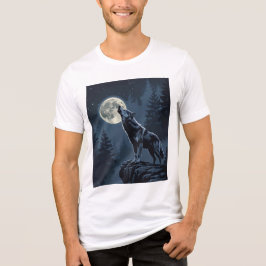 Lone Wolf Howling at the Moon Night Forest Art トライブレンドＴシャツ