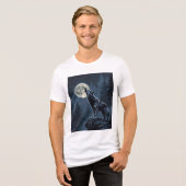 Lone Wolf Howling at the Moon Night Forest Art トライブレンドＴシャツ (正面全面)