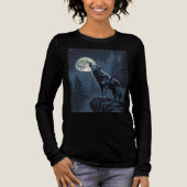 Lone Wolf Howling at the Moon Night Forest Art トライブレンドTシャツ (正面)