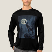 Lone Wolf Howling at the Moon Night Forest Art トライブレンドＴシャツ (正面)
