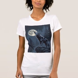 Lone Wolf Howling at the Moon Night Forest Art Tシャツ