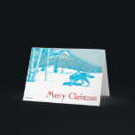 Lone Wolf In WInter – クリスマス カード<br><div class="desc">樺の木の木々や山々の雪景色を、オオカミ（カニスループス）が織り成し、青く単調なイメージで描く。文字読の「メリークリスマス」も赤で表示される。独自の追加文字の追加</div>