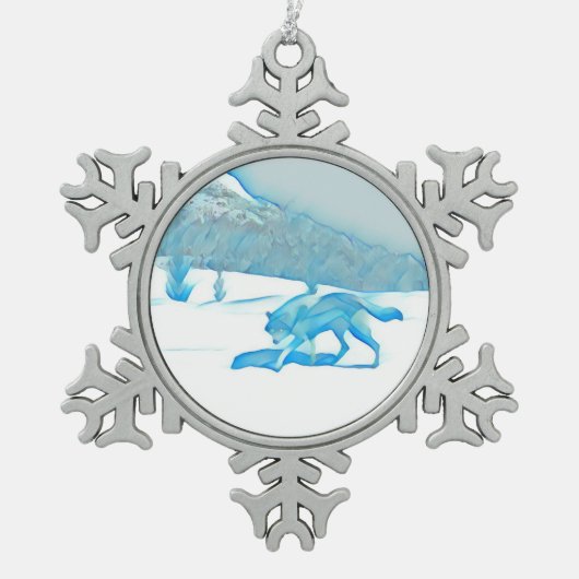 Lone Wolf In WiNter スノーフレークピューターオーナメント (正面)