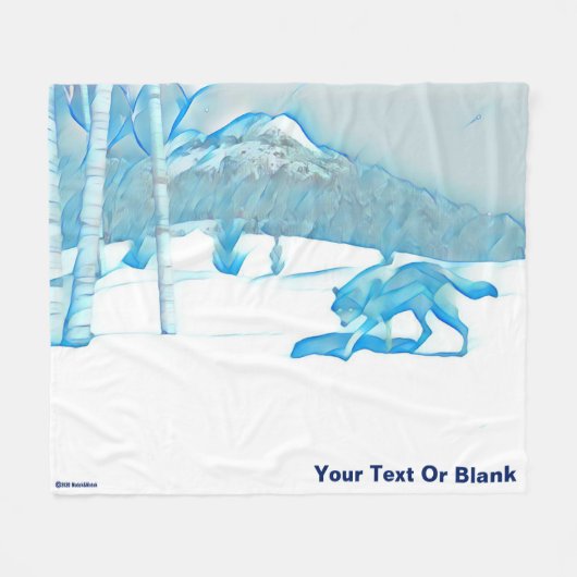 Lone Wolf In WiNter フリースブランケット (正面(横))