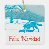 Lone Wolf In Winter - Feliz Navidad セラミックオーナメント (正面)