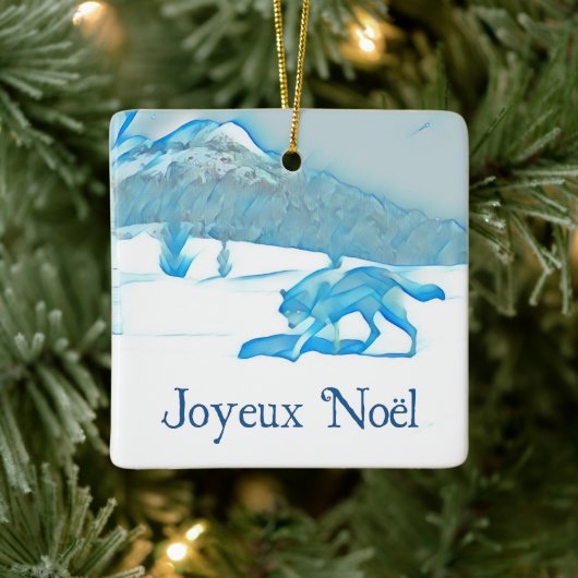 Lone Wolf In WInter - Joyeux Noel セラミックオーナメント (ツリー)