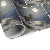 Lone Wolf on a Mountaintop In Moonlight ラッピングペーパー (ロールコーナー)