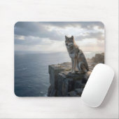 Lone Wolf On an Rocky Ocean Cliff マウスパッド (マウス)